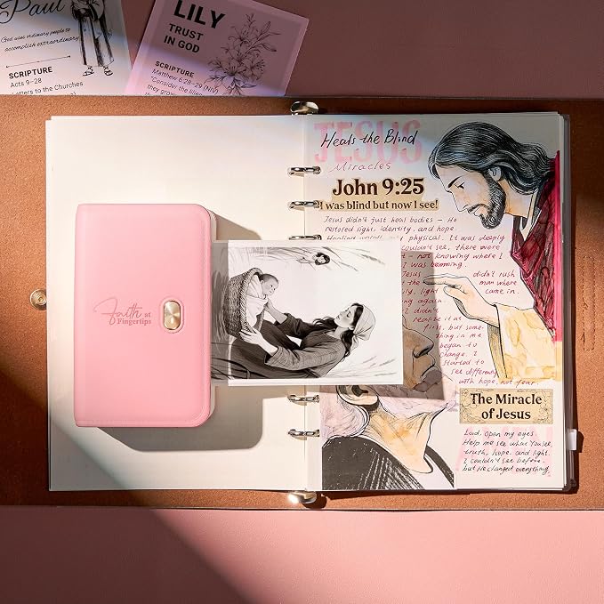 Pink Bible Sticker Mini Portable Printer FP31, Bible Study Journal Supplies, Bible Tab, for Women, Men, Kids, Christian, Compatible with 2" & 3" Thermal Paper, with 4 Rolls