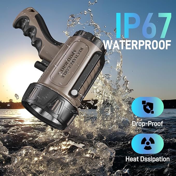 2026 New 300,000 Lumen Super Bright Spotlight,Rechargeable Flashlight Handheld Spotlight,Spot Light Outdoor Runtime 72+ Hrs,Flashlight Searchlight Flood Camping Hunting Boating with Tripod
