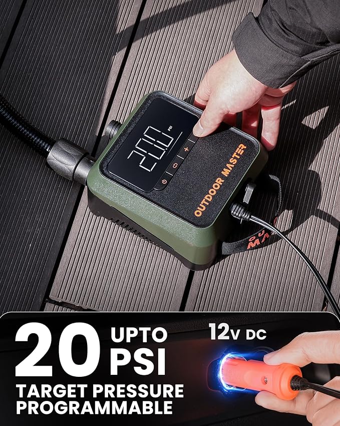 OutdoorMaster The Cachalot 2 Paddle Board Pump, 20PSI High Pressure SUP Air Pump, 12V DC Car Connector for Inflatable SUP Boards, Dual Stage Inflation & Auto-Off, Deflation Function