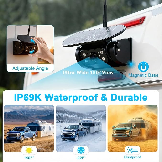 X7 Wireless Solar Magnetic Backup Camera for RV Truck - 15000mAh Battery Magnetic Hitch Camera 7” Monitor 320FT Range - 5th Wheel Hitch Gooseneck Travel Boat Horse Trailer Truck