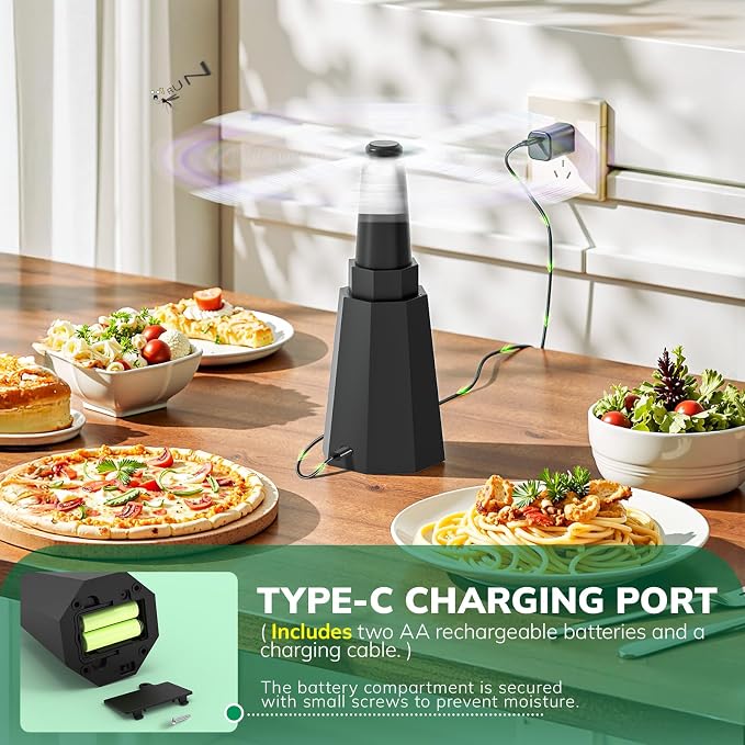 6-Pack Rechargeable Fly Fans for Tables Up to 10-hour Working Time, Indoor Outdoor Mute Food Fans to Keep Flies Away, Retractable Table Fans with Hook for Home Restaurant Party Picnic Patio, Black