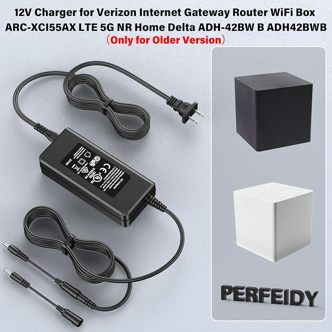 12V Charger for Verizon Internet Gateway Router WiFi Box ARC-XCI55AX LTE 5G NR Home Delta ADH-42BW B ADH42BWB（Only for Older Version）,Perfeidy UL Power Cord for Verizon Router Supply