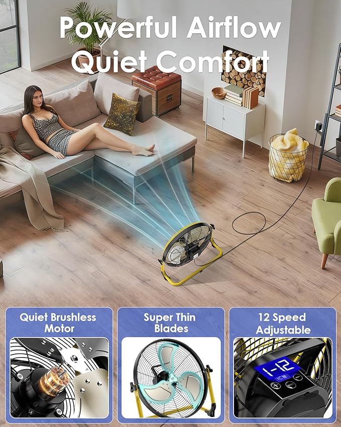 18'' Portable Battery Operated Fan, Cordless Camping Floor Fan Outdoor, Long Lasting Rechargeable Battery Powered Fan, 360° Tilt, USB Output, Wireless, for Home Gazebo Greenhouse Outside Gym