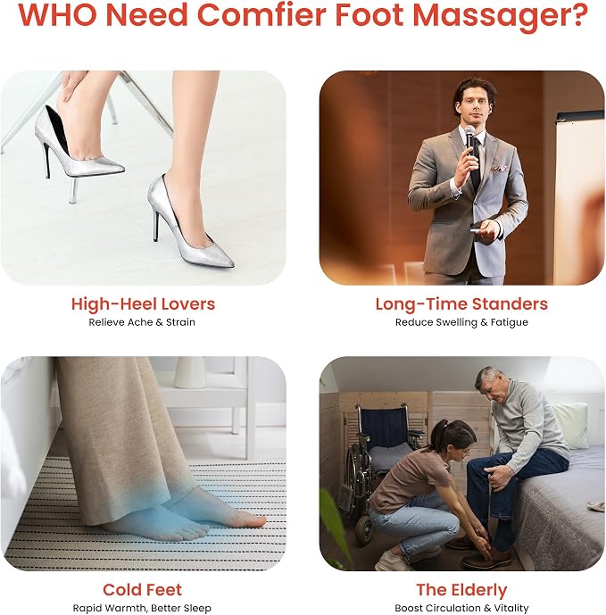 COMFIER 【2026 Fathers Day Gift for Men，Shiatsu Foot Massager with Heat, Kneading Rolling,Vibration, Compression,Remote Control,Foot Massage for Neuropathy,Plantar Fasciitis,Size 13“