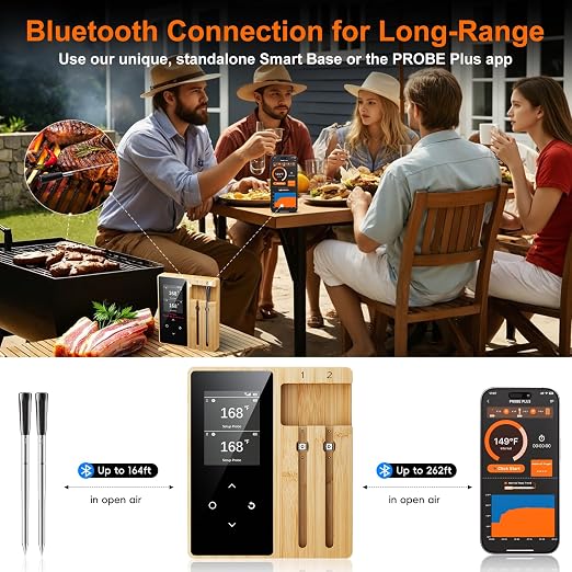 Newise Wireless Meat Thermometer Digital with 2 Probes, Long Range Bluetooth Food Thermometer with Smart APP Alerts for Cooking, Fathers Day Grill Gifts for Men Dad Husband