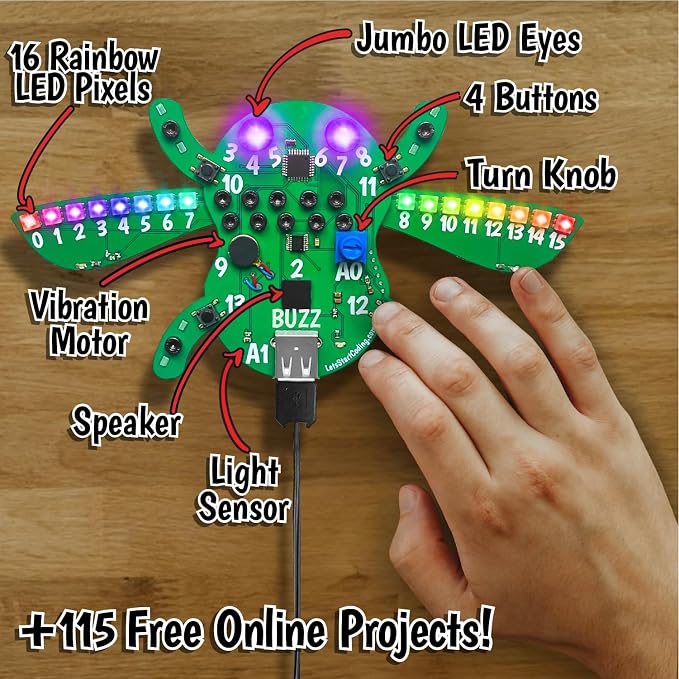 Buzz The Code Bug - Coding & STEM Toy for Kids 8-12+ from Let's Start Coding - Designed in The USA - Great Gift for 2026 - Kids Code Buzz's Features and Interactions While Learning C++