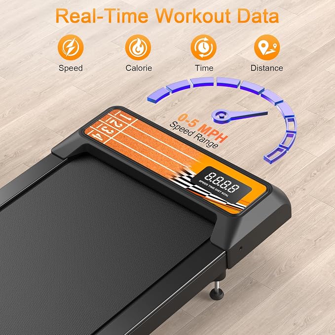 HOELLL Treadmills for Home Small with 0%-8% Incline and APP Sync, Compact Under Desk Walking Treadmill Pad with Handle Bar Removable, Remote Control and LED Display, 2.5HP