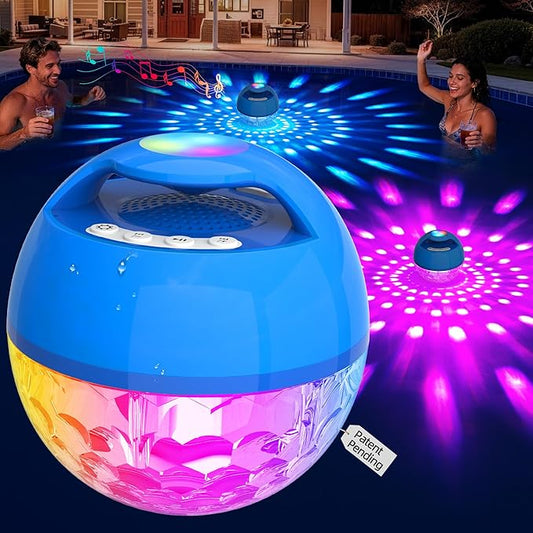 Luxfero 2026 Upgraded Bluetooth Pool Speaker, Hot Tub Speaker with Top & Bottom Lights, BT5.4 Floating Pool Speaker Bluetooth Waterproof IP68, Portable Floating Bluetooth Speaker for Pool-Light Blue