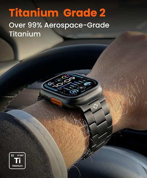 Titanium Watch Band Compatible with Apple Watch Ultra 3 & Ultra 2 1 49mm - 26mm Wide-Body Metal Apple Watch Ultra Band with Scratch Resistant DLC Coating for men - CRNS01 Business Series