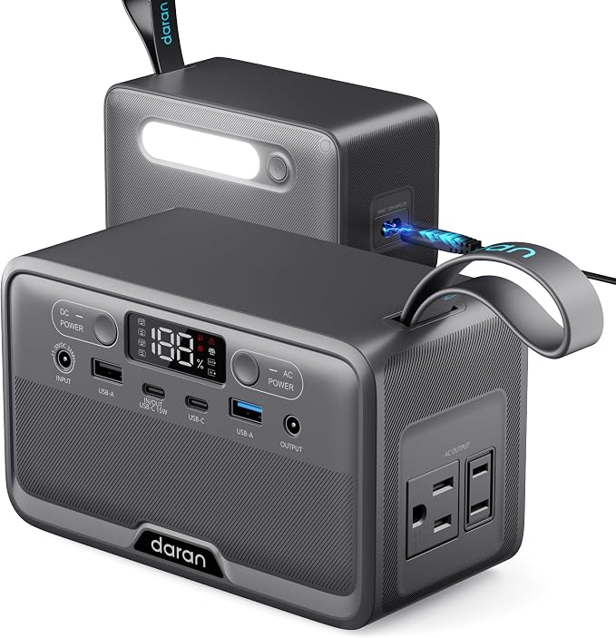 DaranEner R100(2025 New) Portable Power Station 89.6Wh 100W(200W Peak) Power Bank with AC Outlet, LiFePO4 Battery Fast Charging Small Generator for Laptop/Camping/Travel/Home/Emergency, TSA Approved