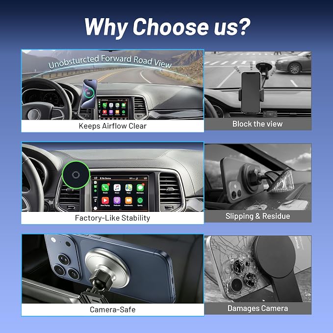 Phone Mount for Jeep Grand Cherokee (2014-2017 2018), Magnetic Phone Holder, Magsafe Car Mount Charger, Dashboard Phone Holder, 15W Wireless Fast Charging for iPhone, Samsung & Google, Car Accessories