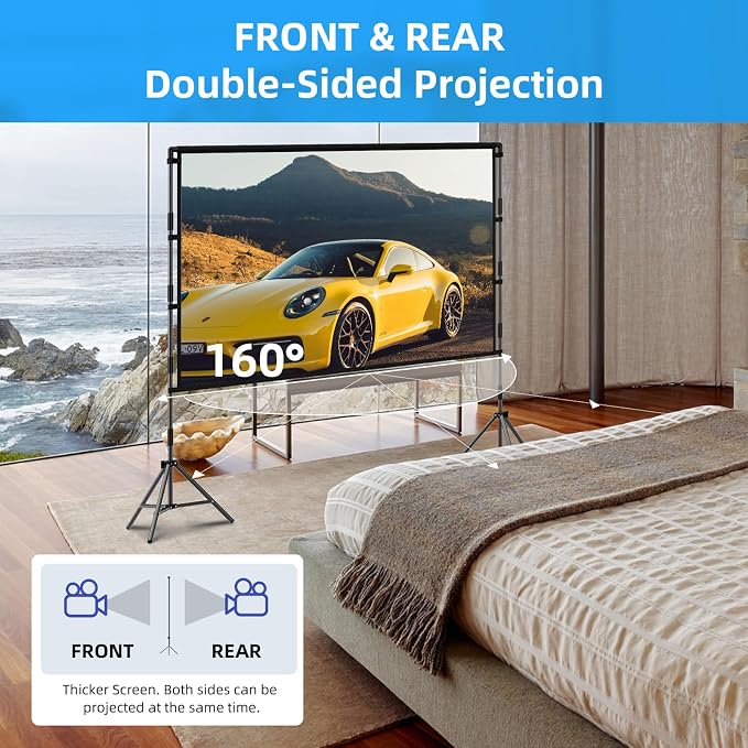 TOWOND Projector Screen with Stand, 84 inch Outdoor Projector Screen Portable Indoor Projection Screen 16:9 4K Rear Front Movie Screen with Carry Bag for Home Backyard Theater 84 inch