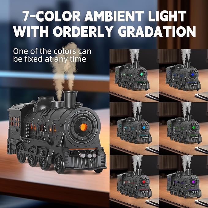 Train Humidifier Aroma Diffuser, 300ml Cool Mist Quiet Aromatherapy Diffuser for Essential Oils,Train Diffuser for Large Rooms, Bedrooms, or Desks (Multicolored)