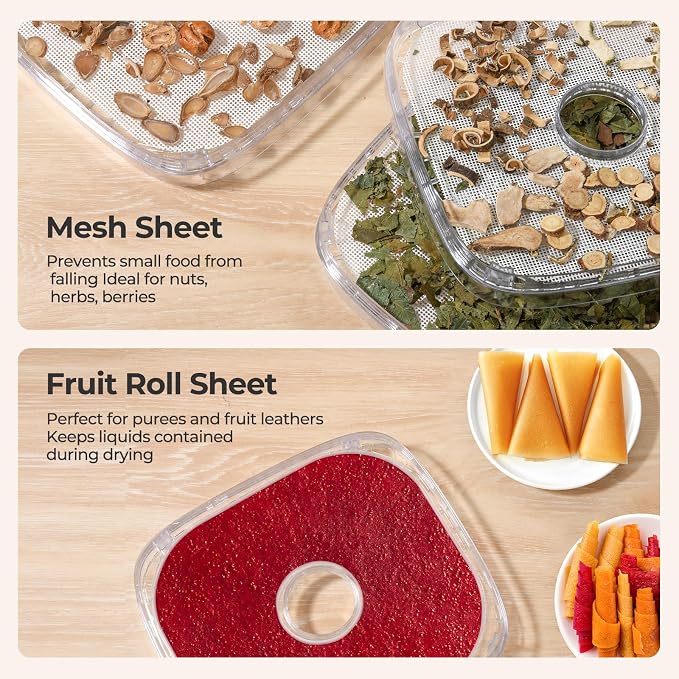 OSTBA 8-Tray Food Dehydrator, 72H Timer & Temp Control up to 158℉, Includes 8 Mesh Sheets, 1 Fruit Roll Tray, 1 Tongs, Recipe Book for Jerky, Fruit, Meat, Vegetables, Herbs, BPA-Free