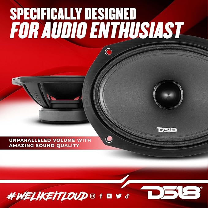 DS18 PRO-ZXI694BM 6 X 9 Inches Pro Audio Mid-Range Loudspeaker with Bullet and Grill 600 Watts 4-Ohm (1 Speaker)