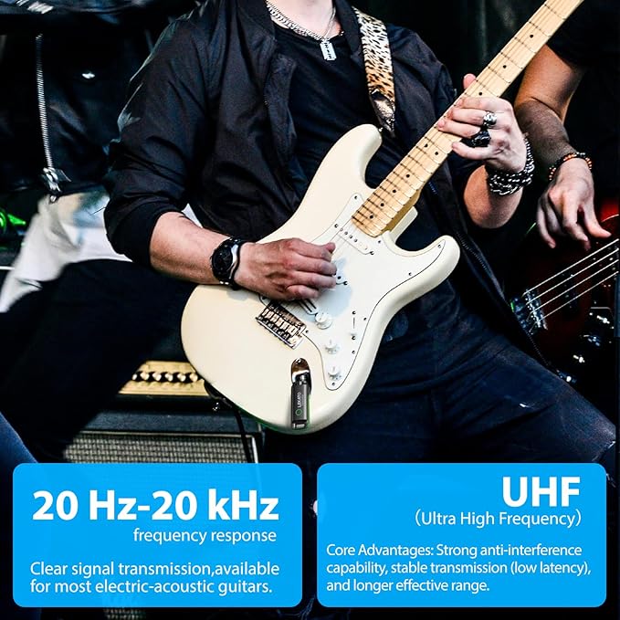 LEKATO Wireless Guitar System UHF Wireless Guitar Transmitter Receiver Rechargeable Audio Wireless Guitar Transmitter and Receiver with 70 Channels Wireless for Guitar Bass Electric Instruments-Green