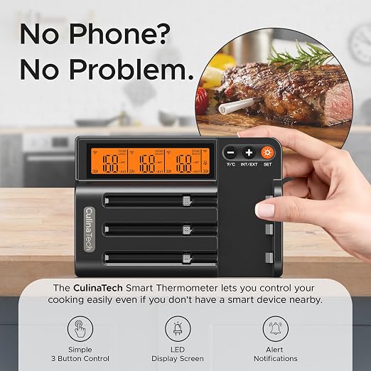 750ft Wireless Meat Thermometer Long Range for Smoker, BBQ & Rotisserie, 3 Probes Smart Bluetooth Thermometer Dual Sensor Waterproof Probe with LCD Base Station Display & App Control