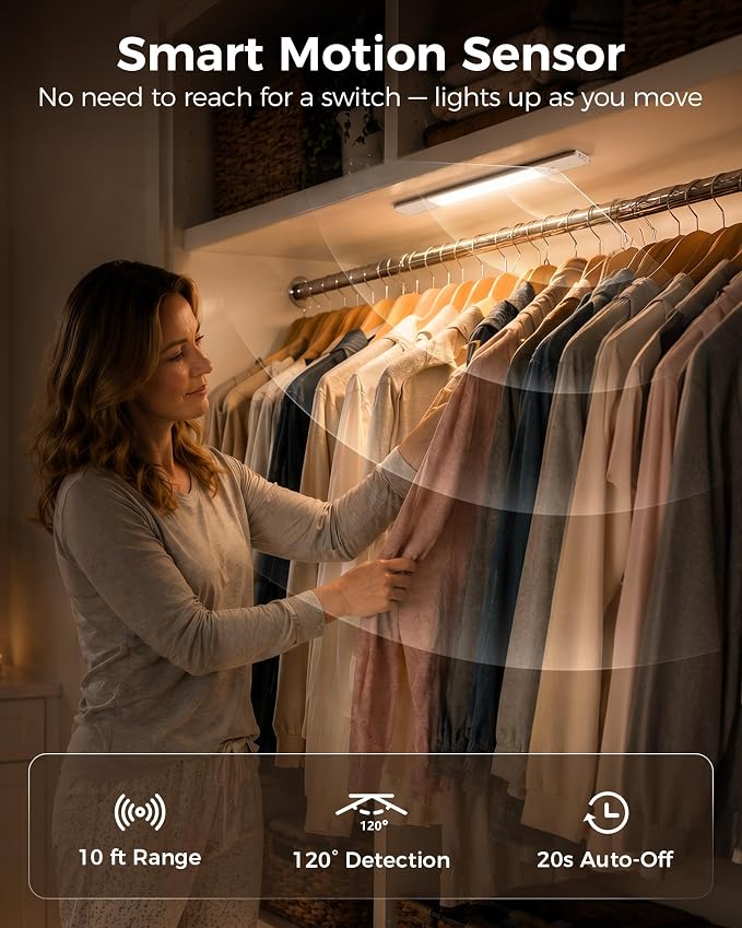 EZVALO Under Cabinet Lighting with Charging Station & 6 Swappable Batteries, Wireless Motion Sensor Light Indoor, 3 Color Temps & Dimmable LED Closet Lights for Kitchen, Stairs, Pantry