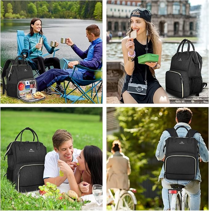 MATEIN Lunch Backpack for Women, Insulated Cooler Backpack Lunch Bag for Men, 15.6 Inch Leakproof Laptop College Tote Work Bag Teacher Nurse Picnic Office Commuter Travel, Black