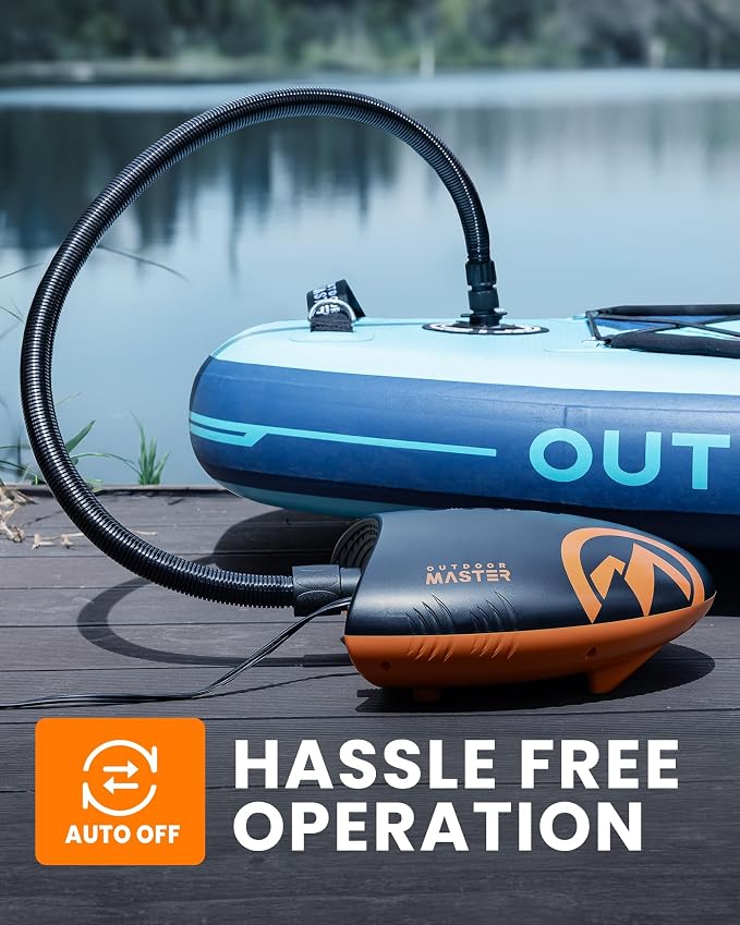 OutdoorMaster 20PSI High Pressure SUP Air Pump Shark - Intelligent Dual Stage Inflation & Auto-Off & Deflation, 12V DC Car Connector, for Inflatable Stand Up Paddle Boards, Boats