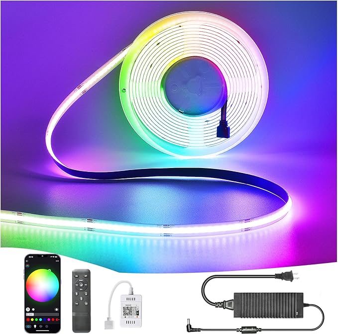 COB Led Strip Light 32.8FT RGB Color Changing, 10mm Width 24V5A Flexible Led Tape Light WiFi/Bluetooth Connect, APP/Remote Control, Music Sync for TV Led Backlight, Bedroom Home Decor
