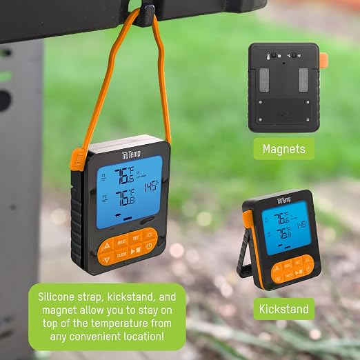 Taylor TruTemp Dual Probe Wired Programmable Meat & Food Thermometer, Digital, Monitor Two Dishes, Baking, Grilling, Roasting, User-Friendly, Backlit, Orange