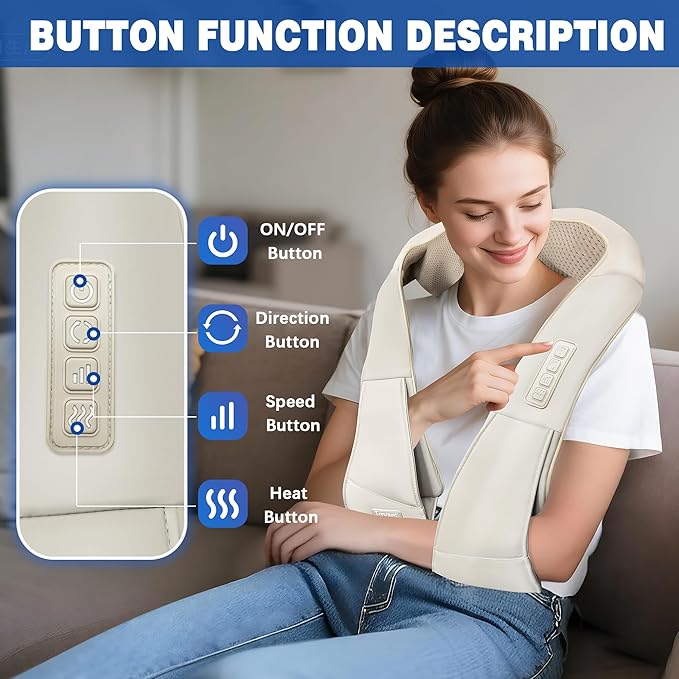 Joyset Shiatsu Neck and Back Massager with Heat, Shoulder Massager for Pain Relief Deep Tissue,3D Kneading Massage with Cloth Cover Easy to Clean (Khaki)