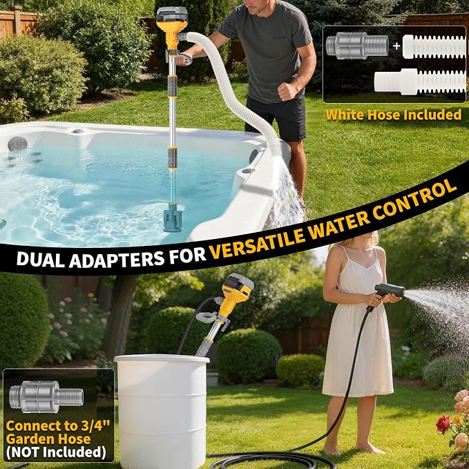 Stick Water Transfer Pump Compatible For Dewalt 20V Battery(NO Battery), Cordless 800GPH Stick Water Transfer Pump With 37-INCH Hose & Detachable Rod For Garden Fountain Boat Livestock Tanks