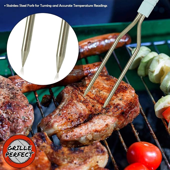 Digital Meat Thermometer and Heavy Duty Tongs BBQ Tools for Grilling Smoking Outdoor Cooking Instant Read Accurate Temperature Probe Long Metal Flipper with 3 Side Silicone Handle