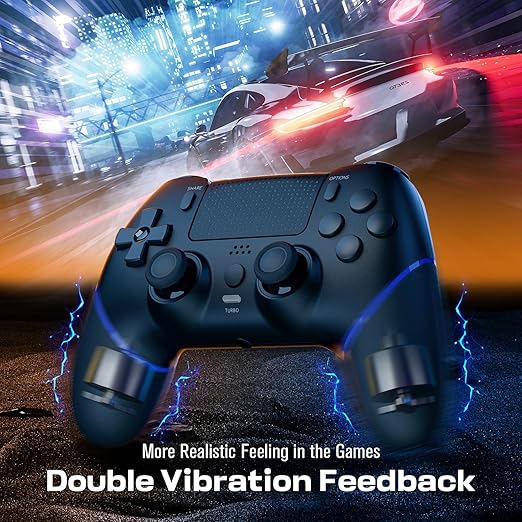CHEREEKI Wireless Controller for PS4 with Hall Effect Joystick 2 Macro Buttons Vibration Feedback Motion Sensor 1000 mAh Battery Touchpad 3.5mm Headphone Jack Black