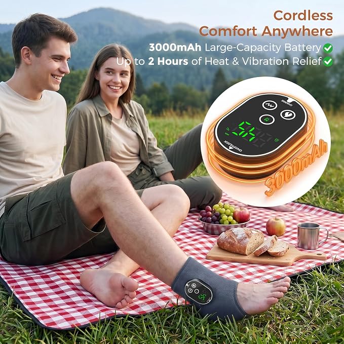 Ankle Massager, Foot Massager with 6 Heat Levels & 3 Vibration Modes, Cordless Foot Renew Triple Method Massagers, Portable Ankle Heating Pad for Circulation and Pain Relief