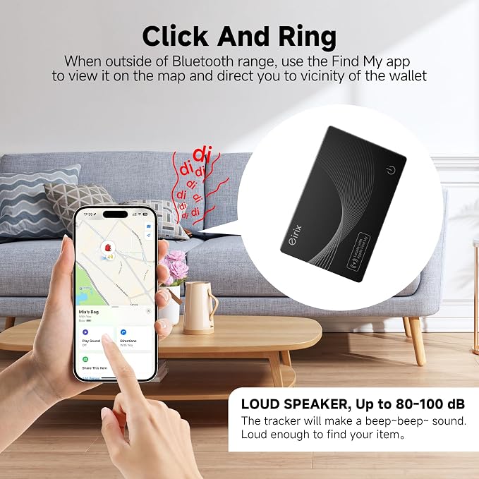 2026 [Apple MFi Certified] (iOS Only) Wallet Tracker Card, Rechargeable Thin Finder, Works with Apple Find My, IP68 Waterproof Item Locator for Luggage Tags, Passports, Phone (Black, 2 Pack)