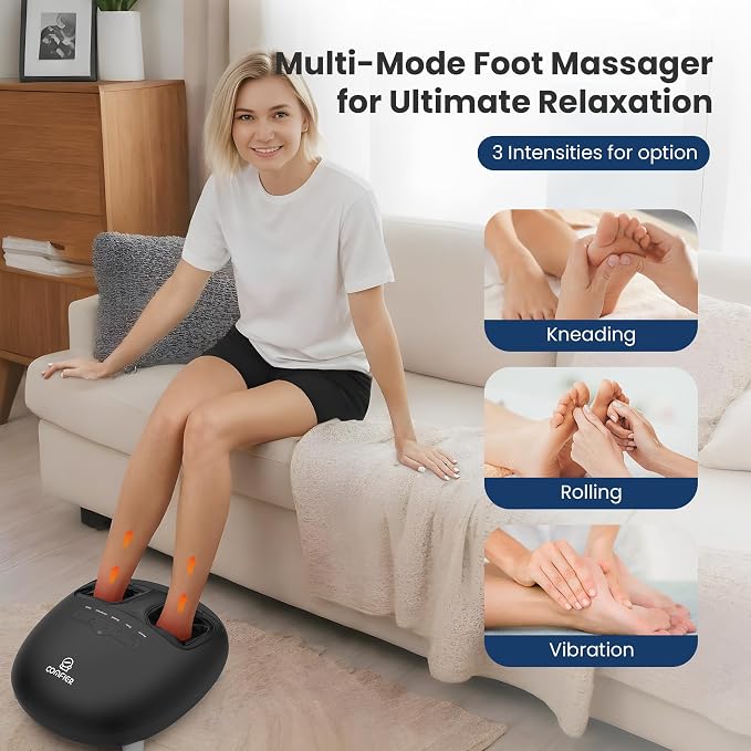 COMFIER Shiatsu Foot Massager with Heat for Plantar Fasciitis Neuropathy, Deep Kneading Vibration Feet Massager for Mom Dad Men Women-Home Office Use