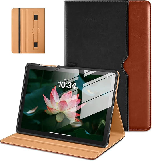DTTO for Samsung Galaxy Tab A11+/A11 Plus/A9+ Plus 11 inch Case (2023/2026), Premium Leather Folio Stand Cover with Hand Strap for, Multi-Angle Viewing and Auto Wake/Sleep, Black Brown