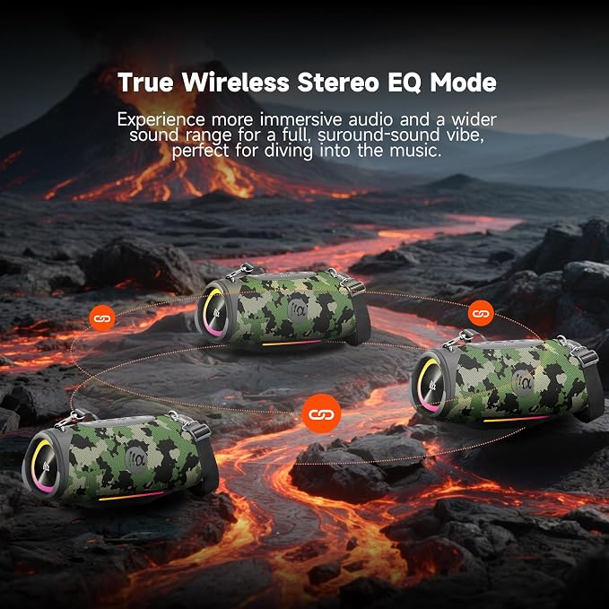TAZATA Portable Bluetooth Speaker 80W RMS,120W Peak Loud Subwoofer Wireless Stereo with HD Sound,8H Playtime IPX7 Waterproof for Party cmaping Beach (CAMO-80W RMS/120W Peak)