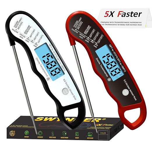 2 pcs 0.6S Instant Read Digital Meat Thermometer Probe/Pen，Factory‑Calibrated/Waterproof/Backlit/Magnetic/Flip Display/Motion Sensor:Outdoor BBQ, Barbecue Grilling, Smoking, Oven, Baking, Oil,