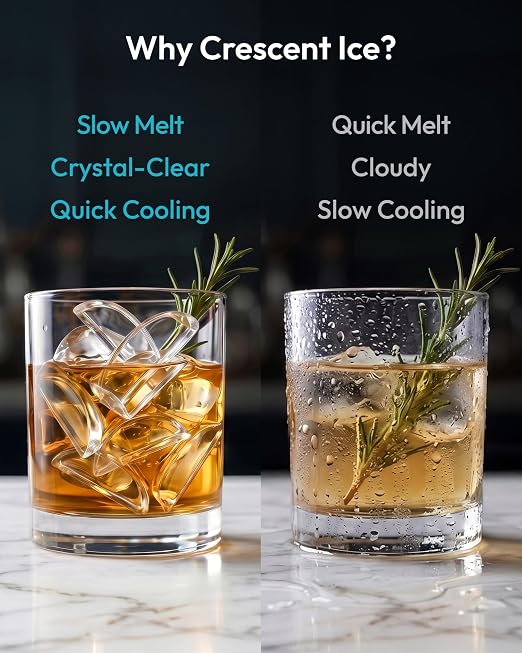 EUHOMY Countertop Crescent Ice Maker, 16Pcs in 12Mins, 35Lbs/24H, Auto Deep Cleaning, Timer, Adjustable Ice Thickness, Portable Ice Cube Maker for Whiskey/Coffee/Soft Drinks