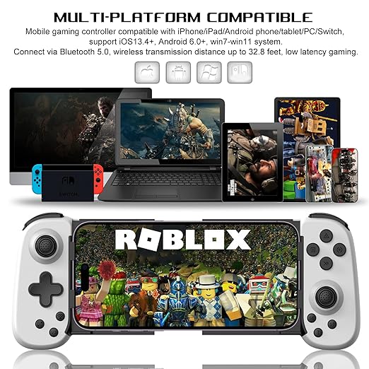 arVin Mobile Game Controller for iPhone/iPad/Android/Samsung/Tablet/PC/Switch/PS3/PS4, Wireless Gamepad Joystick with Turbo/6-axis Gyro/Vibration, Play Xbox Cloud Gaming/PS Remote Play/Steam Link