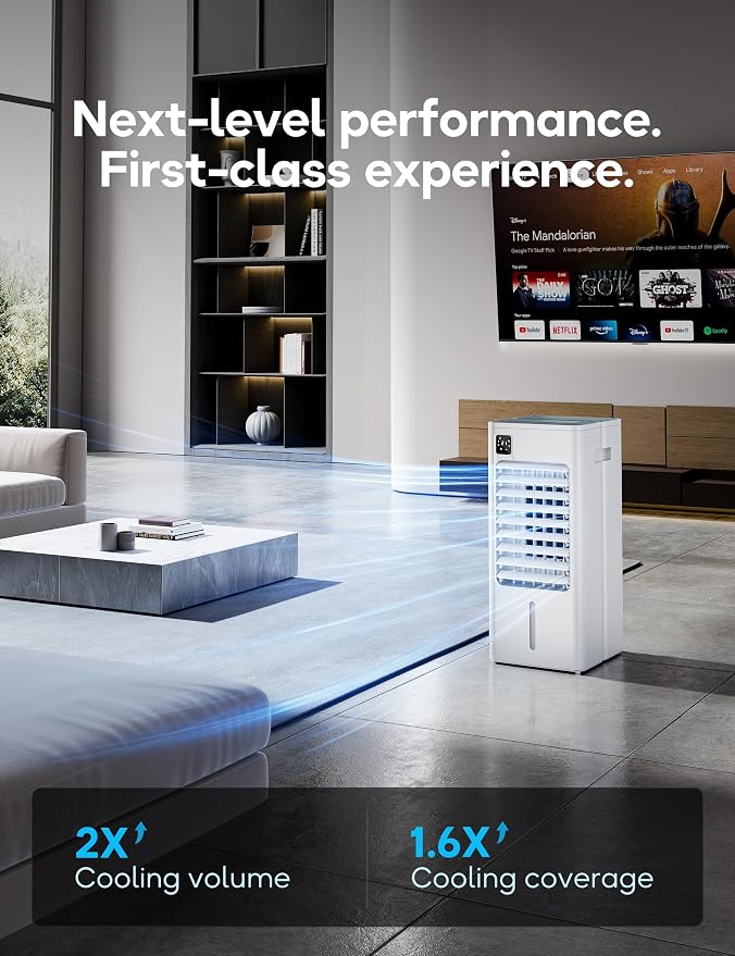 Portable Air Conditioner, 24" Evaporative Air Cooler Windowless with Remote, 3 Speeds, 12H Timer, Oscillating Swamp Cooler for Bedroom, Living Room, Ivory