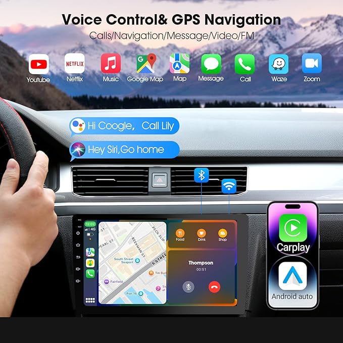 Haudio Carplay Screen for Car, 9 inch Wireless CarPlay & Android Auto,Backup Camera,Double Din Car Stereo,GPS Navigation, ZLink,Audio Receivers, Music Player (9 inch)