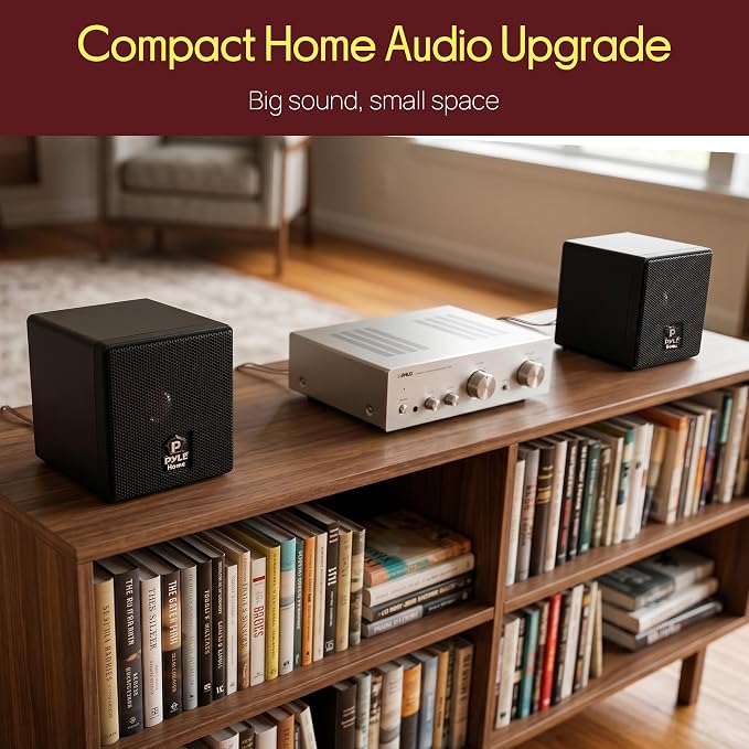 3" Mini Cube Bookshelf Speakers - 100W Small Bookshelf Speakers w/ 3" Paper Cone Driver, 8 Ohm - Passive Audio Book Shelf Speaker Pair For Home Theater Stereo Surround Sound - Pyle Home PCB3BK (Black)