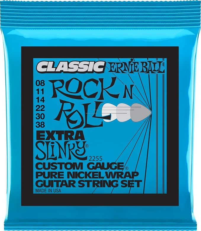 Ernie Ball Extra Slinky Classic Pure Nickel Electric Guitar Strings, 8-38 Gauge (P02255)