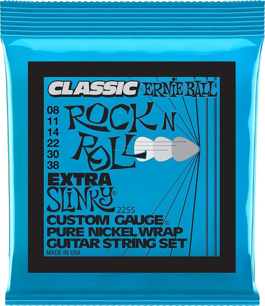 Ernie Ball Extra Slinky Classic Pure Nickel Electric Guitar Strings, 8-38 Gauge (P02255)