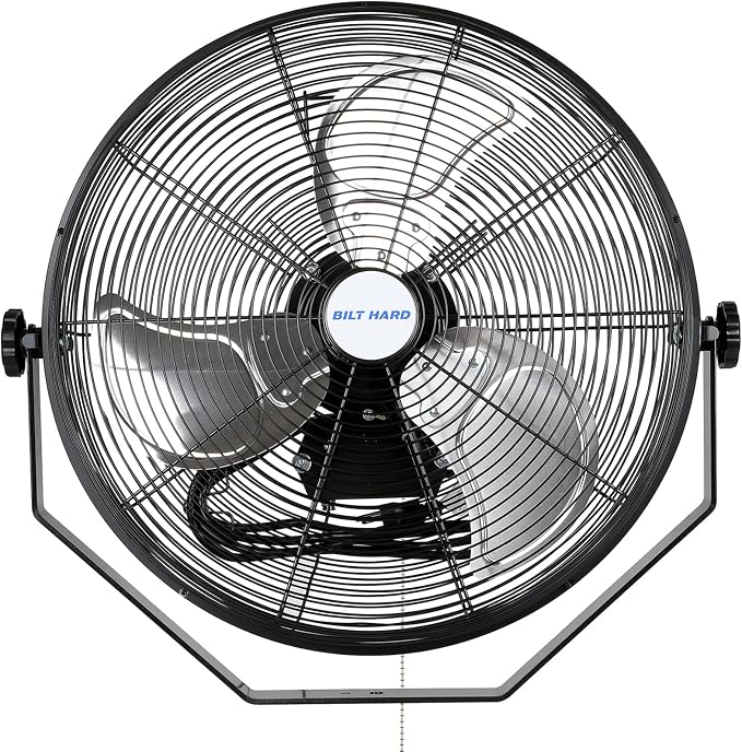 BILT HARD 4300 CFM 18 in. Industrial Wall Mount Fan, 3-Speeds High Velocity Wall Fan with Sealed Motor, Heavy Duty Metal Barn Fans for Garage, Commercial, Greenhouse, Warehouse, Shop Use