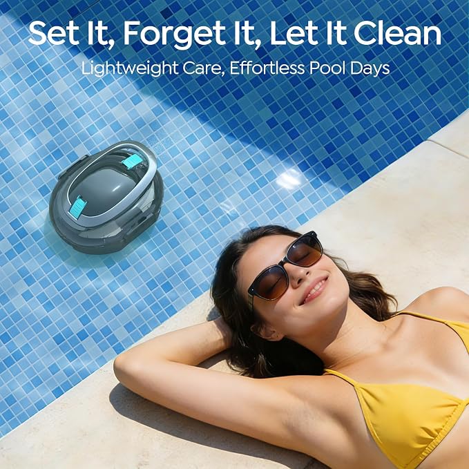 S2 Automatic Pool Vacuum for Above Ground Pools, Cordless Robotic Pool Cleaner with Dual-Motor Cleaning System, 90-Min Runtime, Efficient Debris Pickup and Quick Drain Design (Transparent Black)