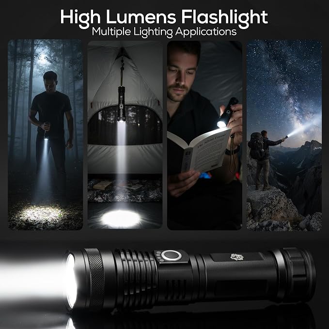 LPO Tactical Flashlight, Compact Rechargeable Flashlights 1800 High Lumen Flashlight Super Bright Pocket Torch, Telescopic Zoom, Waterproof & Shockproof, Led Flashlight Home & Outdoor, Gift for Men