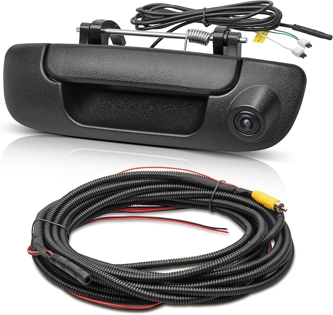 RED WOLF Tailgate Handle w/Backup Camera Compatible with 2002-2008 Dodge Ram 1500 2500 3500 Tailgate Door Rear View Reverse Backup Camera with RCA Plug Parking Guideline Available Waterproof