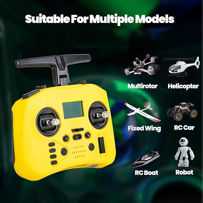 Radiomaster Pocket ELRS Remote Controller Portable Hall Gimbal EdgeTX 2.10.5 Transmitter with LED Light for FPV Drone/RC Helicopter&Car Boats&Multirotor (Battery Not Included)
