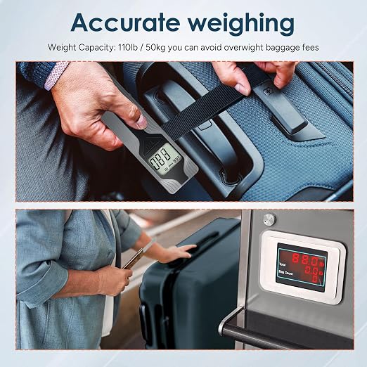 Battery-Free Luggage Scale – No Batteries Needed, Portable Digital Hanging Suitcase Weight Scale for Air Travel & Checked Bags, 110lb/50kg, LCD Display, Compact Travel Accessory