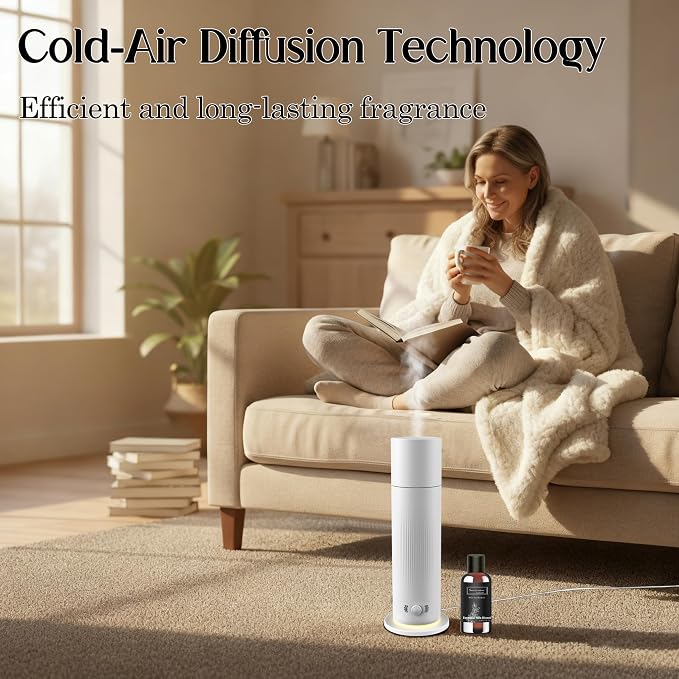Waterless Essential Oil Diffuser, Scent Air Machine for Home with 4x30ml Hotel Scent Oil Sets, Covers Up to 1000 Sq.Ft, Adjustable Mist & Timer, Hotel and Commercial Use